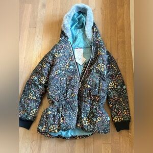 Hannah Anderson Floral Kids Jacket with Faux Fur Hood